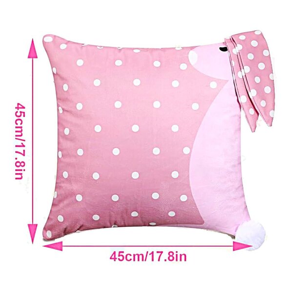 Rabbit, Bunny Pillow Covers, Set 2 Pink & Gray ~ Zip Closure 3D Ears &Tail ~ NEW - Picture 8 of 9